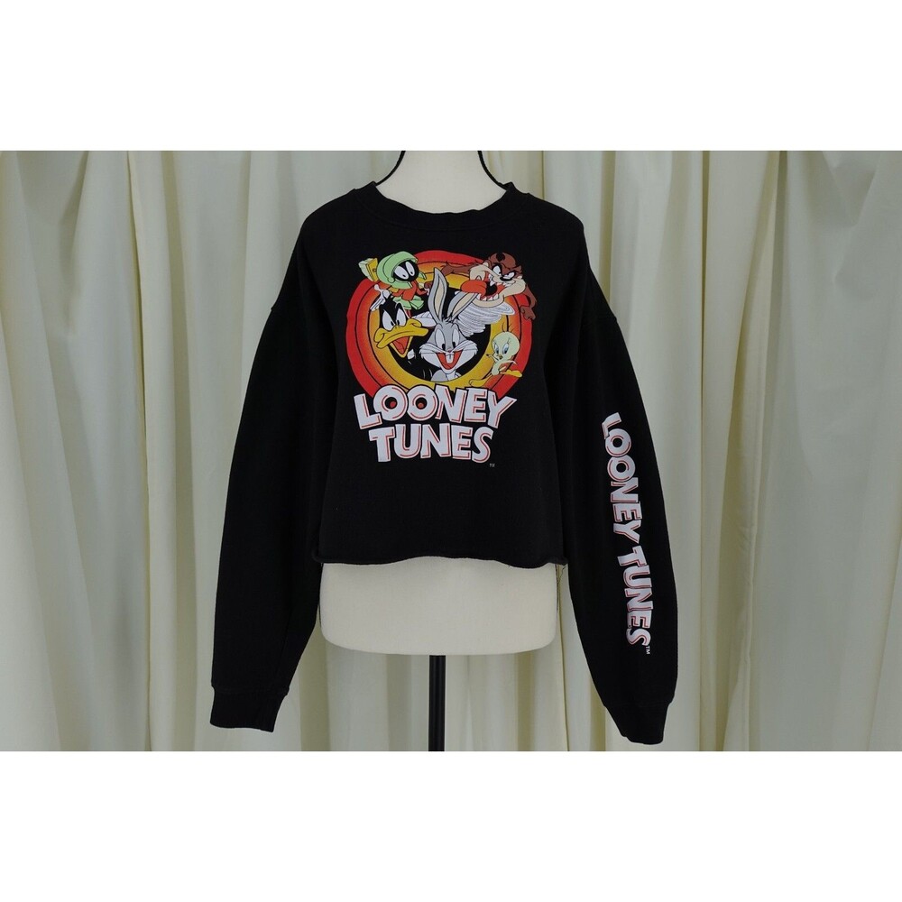 WBEI Women's Looney Tunes Classic Cartoon Graphic Black Crop Sweatshirt Size XL
